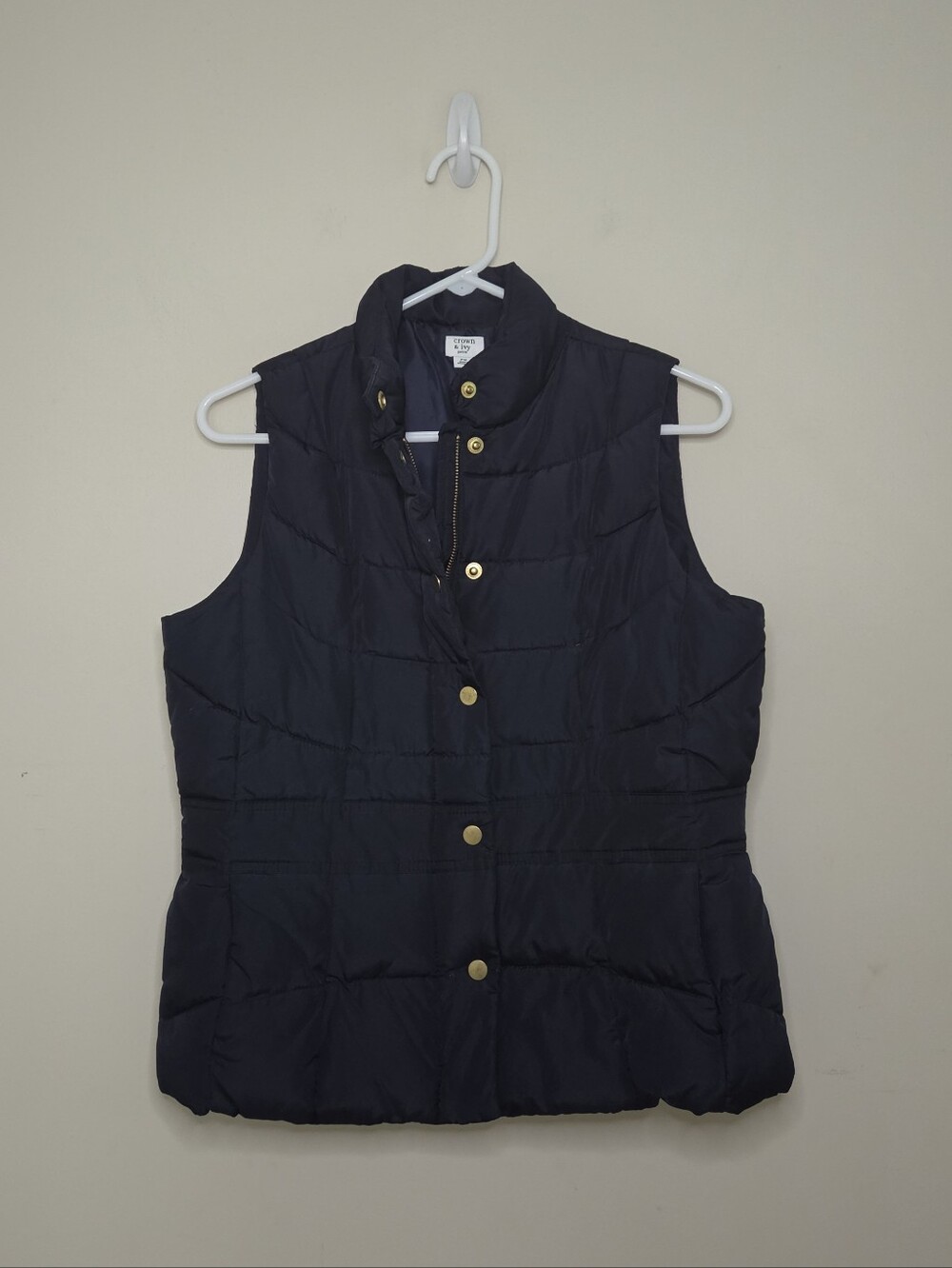 Women's Crown & Ivy Navy Blue Puffer Vest Sz Petite Medium